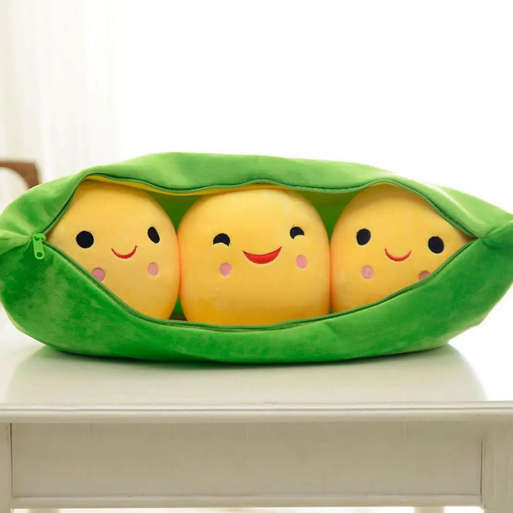 Kids Plush Toy Washable Stuffed Toy Soft Plush Stuffed Pea Toy with Zipper Closure Cute Smiling Face Plant for Kids for Bedroom