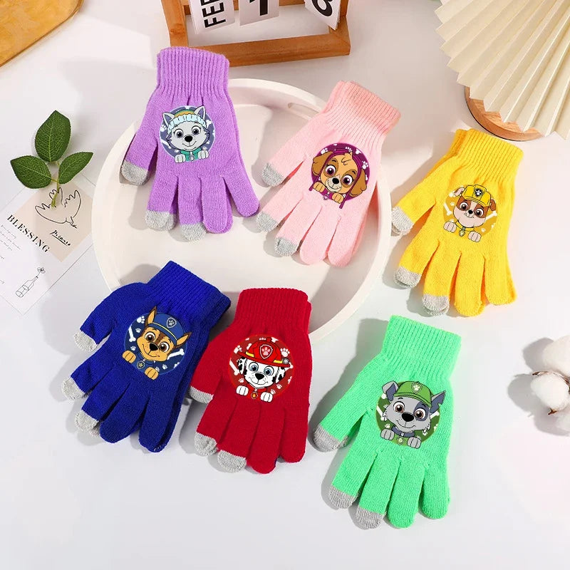 Paws Patrols Gloves Cartoon Kawaii Print Finger Gloves Winter Warm Gloves Children Outdoor Cycling Accessories Xmas Gifts