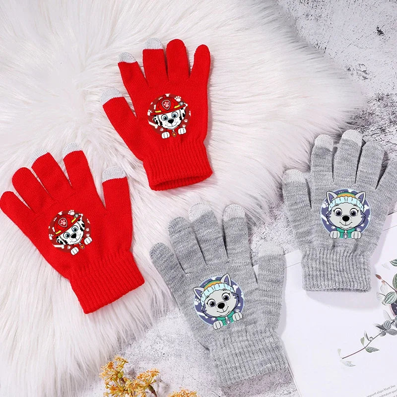 Paws Patrols Gloves Cartoon Kawaii Print Finger Gloves Winter Warm Gloves Children Outdoor Cycling Accessories Xmas Gifts