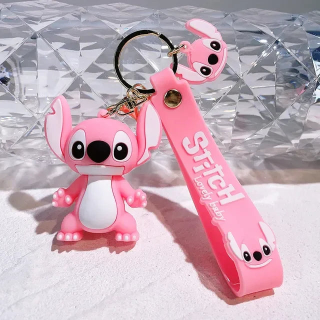 Lilo & Stitch Toys Keychian Anime Stitch Pendant Keychain Sweet Pink Angel Keychians Women Car Keyring Girl Birthday Gift