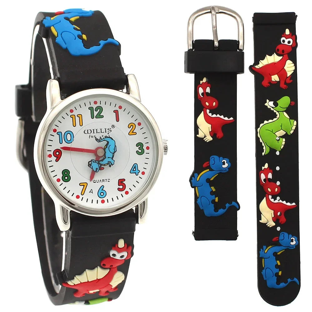 Cartoon Bus Dinosaur 3d Silicone Kids Watch Student Boys Girl Quartz Watch Wholesale Children Sports Watch Kids Gift Clock A27