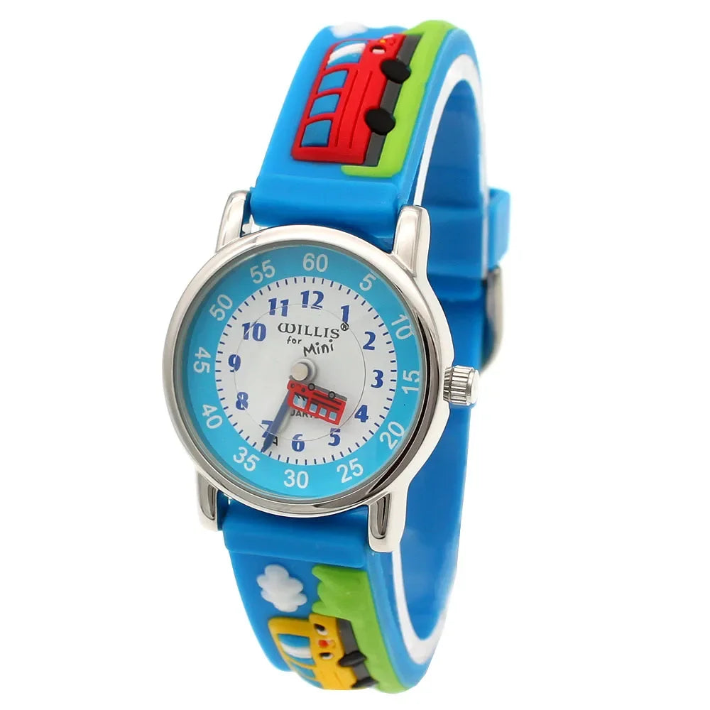 Cartoon Bus Dinosaur 3d Silicone Kids Watch Student Boys Girl Quartz Watch Wholesale Children Sports Watch Kids Gift Clock A27