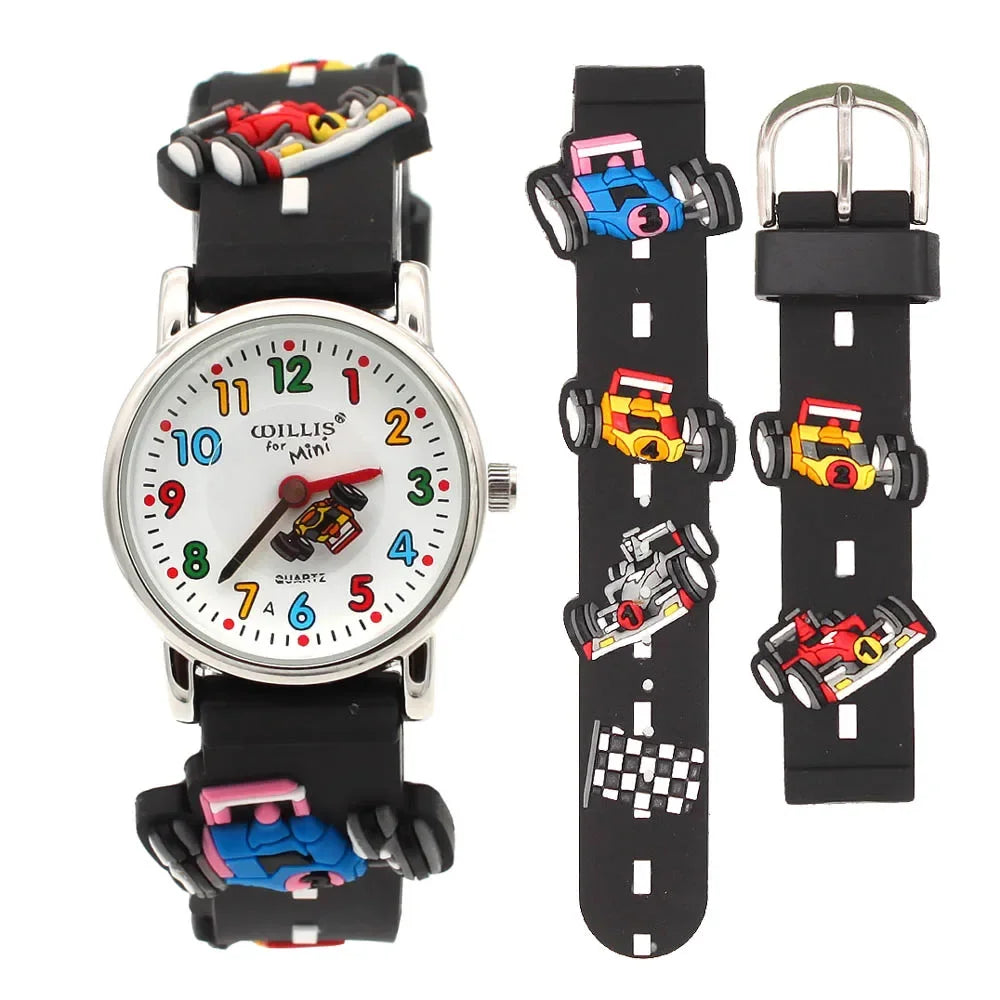 Cartoon Bus Dinosaur 3d Silicone Kids Watch Student Boys Girl Quartz Watch Wholesale Children Sports Watch Kids Gift Clock A27