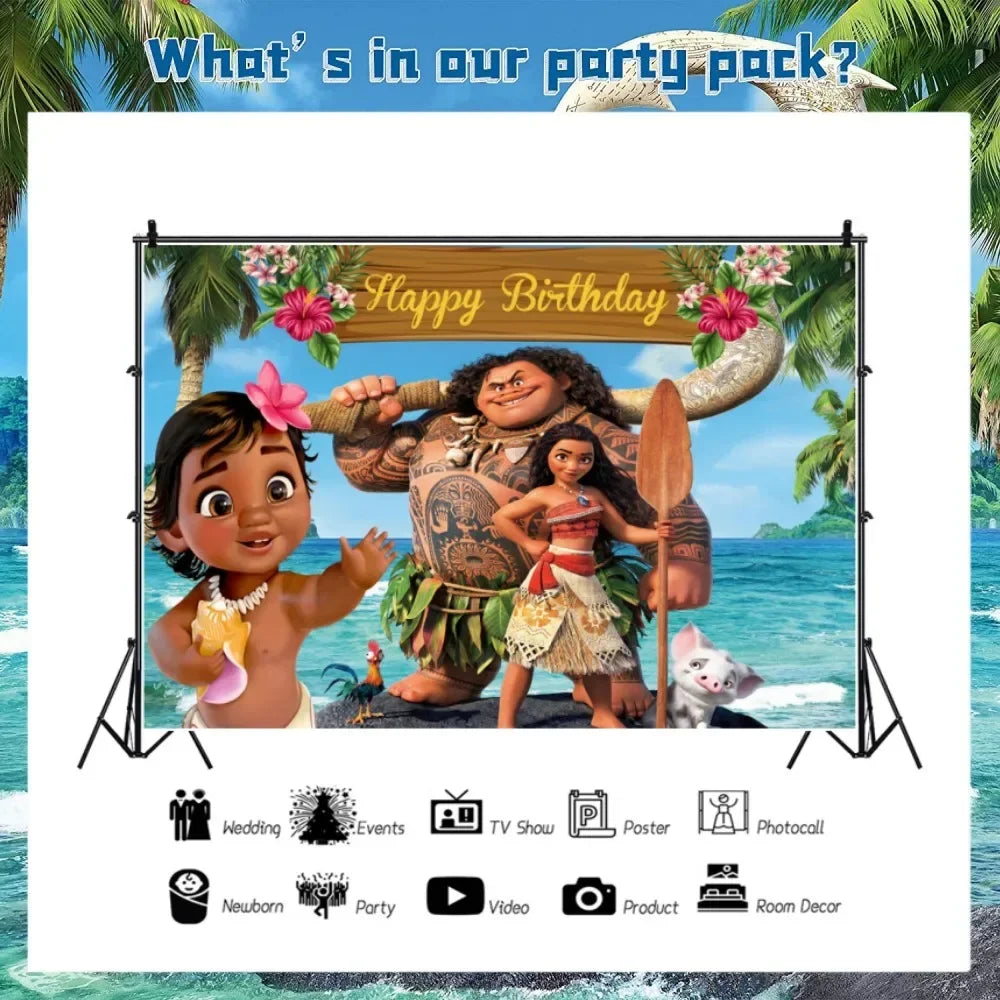 Moana Birthday Party Decoration Moana Maui Balloons Disposable Tableware Backdrops Baby Shower Kids Girls Party Supplies