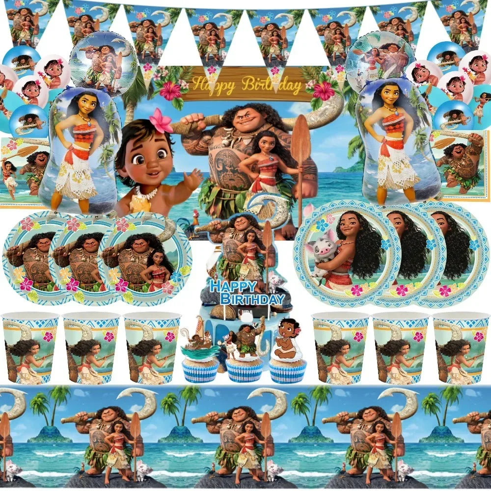 Moana Birthday Party Decoration Moana Maui Balloons Disposable Tableware Backdrops Baby Shower Kids Girls Party Supplies