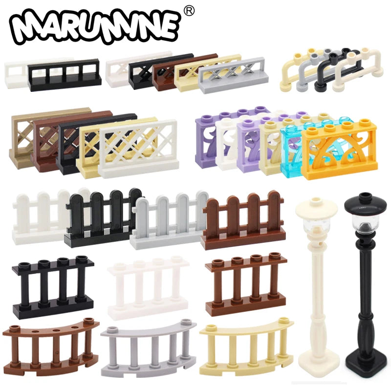 Marumine 30PCS MOC Bricks City Fence Accessories Railing Stairs House Pieces Garden Military Building Blocks Parts 30056 33303