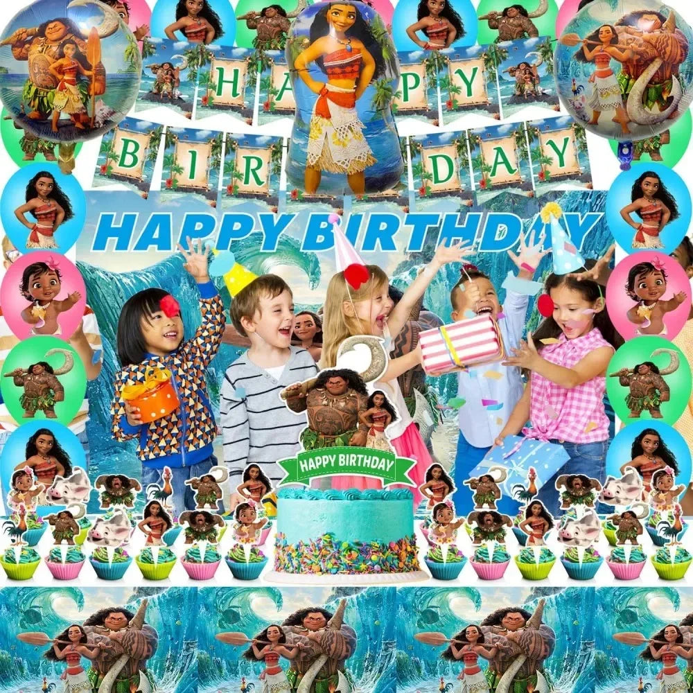 Moana Birthday Party Decoration Moana Maui Balloons Disposable Tableware Backdrops Baby Shower Kids Girls Party Supplies