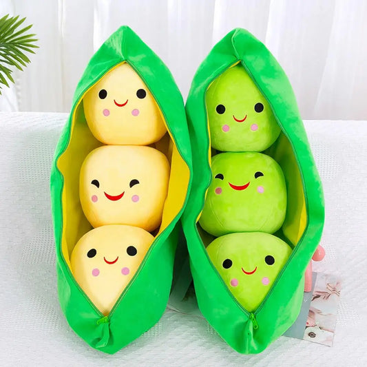 Kids Plush Toy Washable Stuffed Toy Soft Plush Stuffed Pea Toy with Zipper Closure Cute Smiling Face Plant for Kids for Bedroom