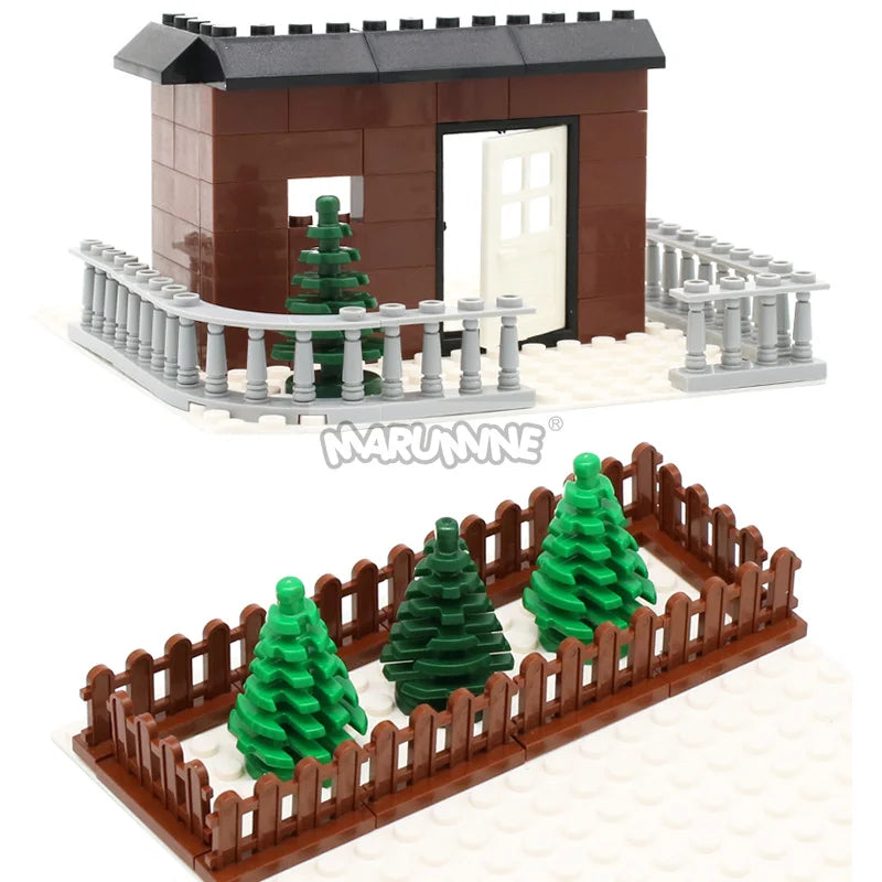 Marumine 30PCS MOC Bricks City Fence Accessories Railing Stairs House Pieces Garden Military Building Blocks Parts 30056 33303