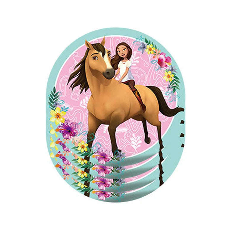 Spirit Riding Horse Balloons Pink Baby Girl Happy Birthday Banner Flag Cartoon Forest Farm Party Supplies Decoration Cake Topper