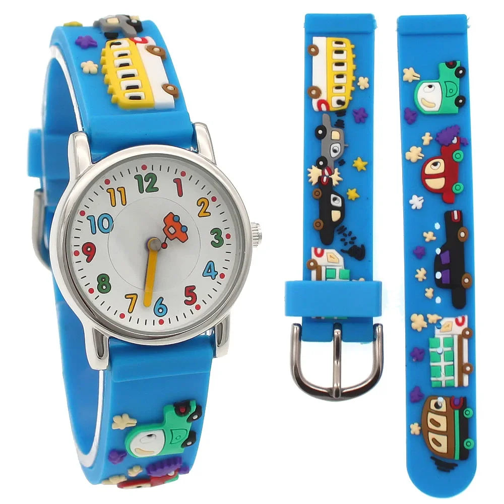 Cartoon Bus Dinosaur 3d Silicone Kids Watch Student Boys Girl Quartz Watch Wholesale Children Sports Watch Kids Gift Clock A27